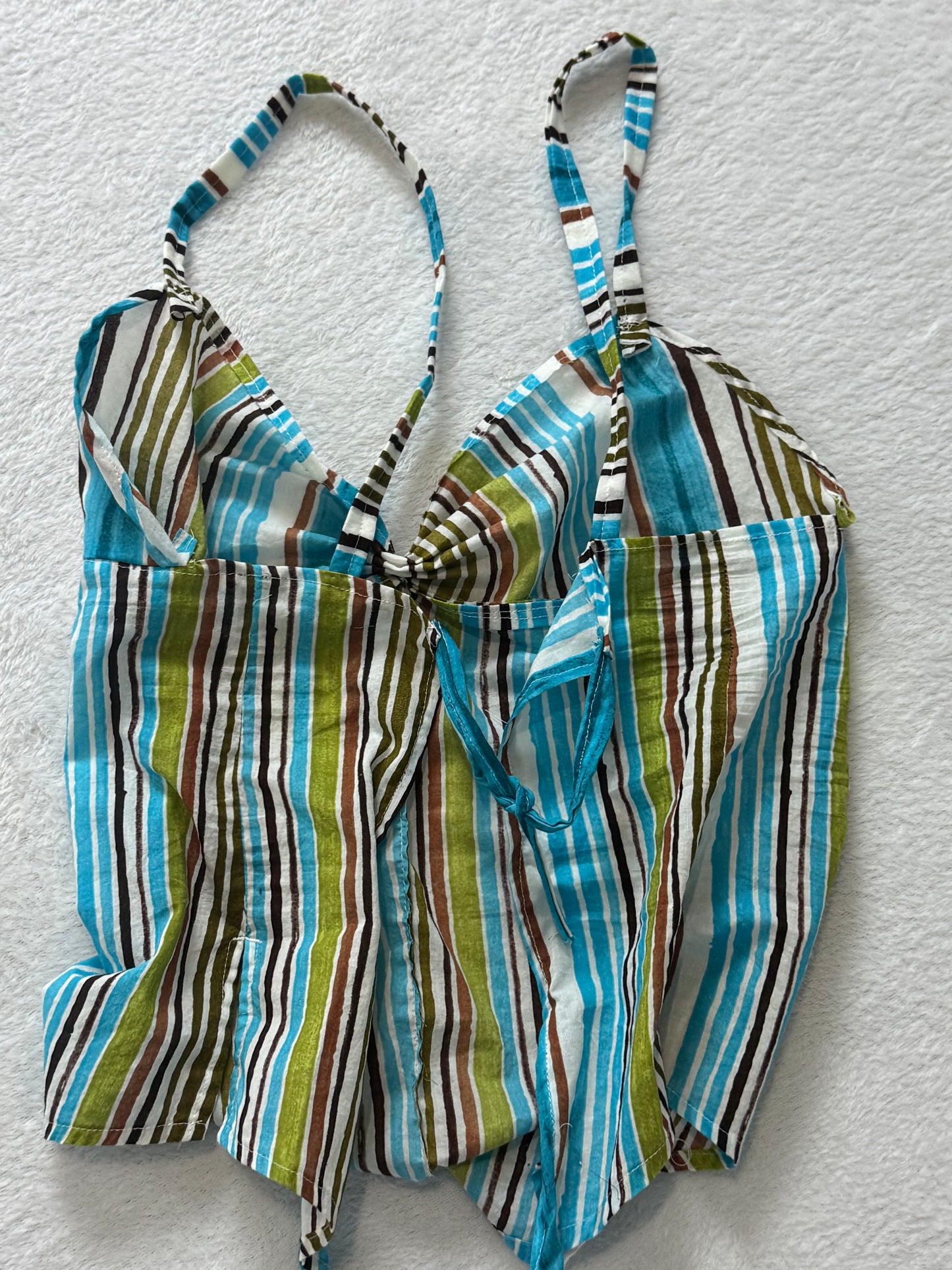 Blue and Green Striped Top