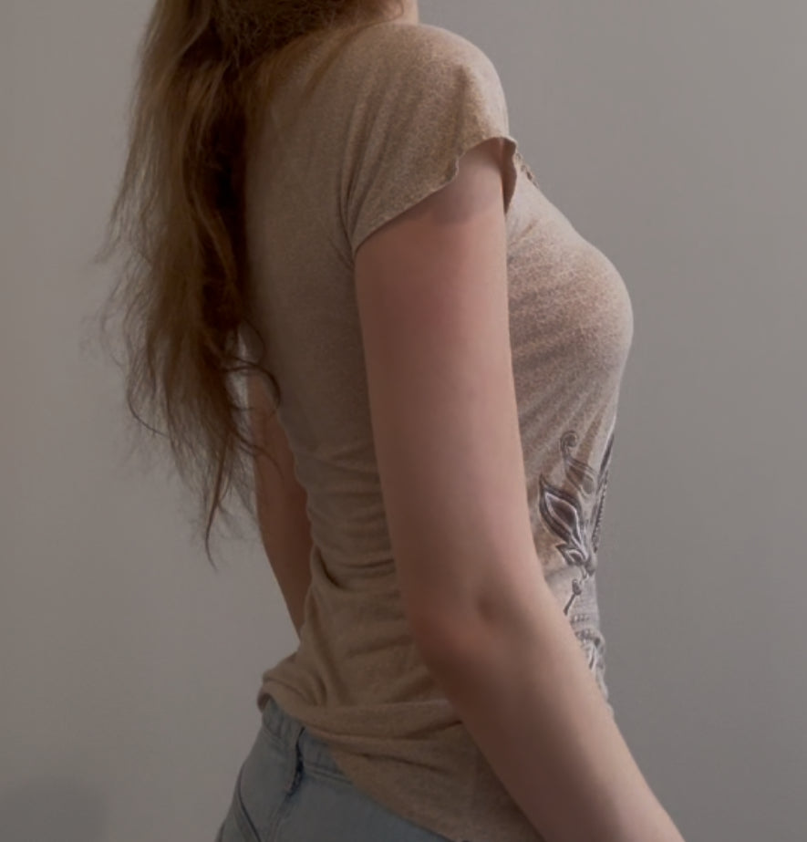 Light Brown Baby Tee with Unique Brown Design