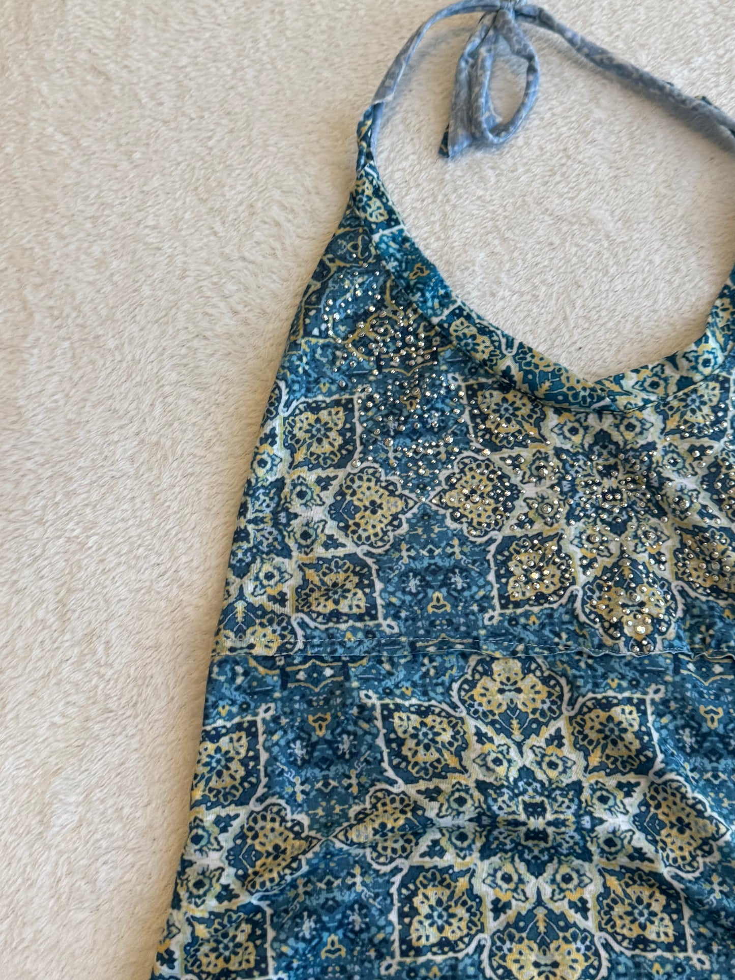 Blue and Yellow Halter Top with Unique Design