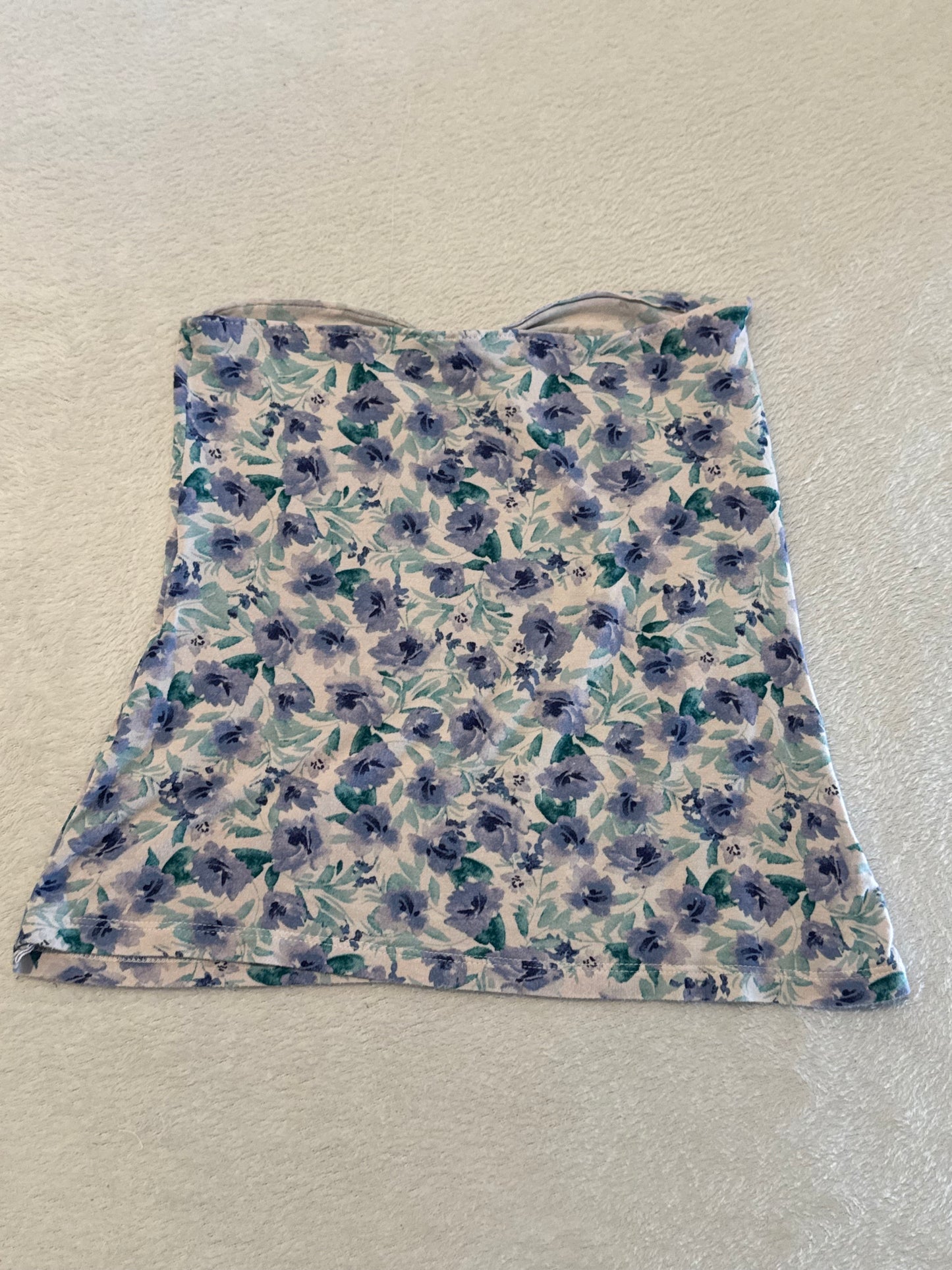 White Tube Top with Blue and Purple Floral Design