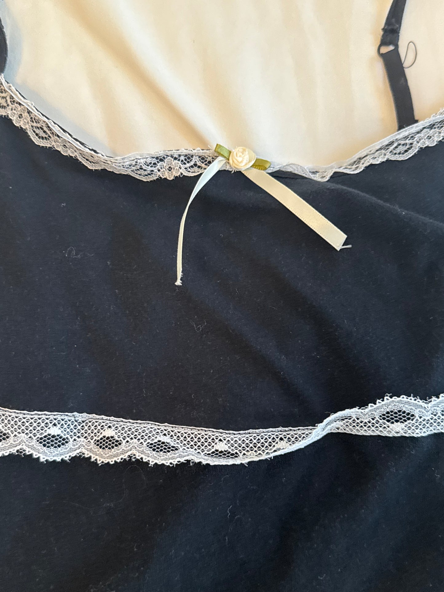 Black Cami with Lace, Rose, and Ribbon