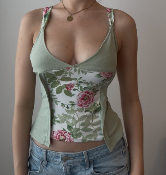 Green Top with White Floral Midsection