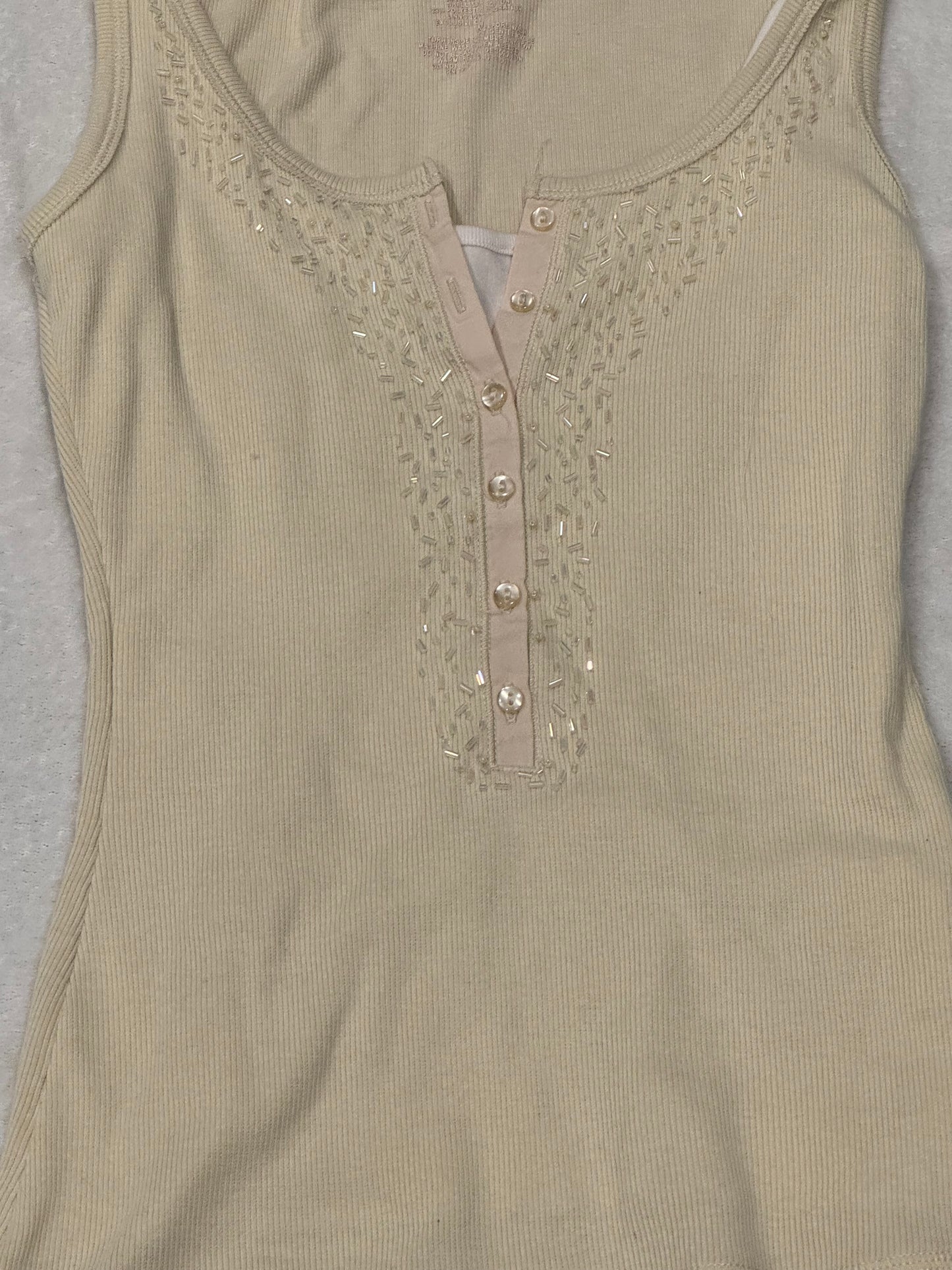 Y2K Beige Top with Buttons and Sequins