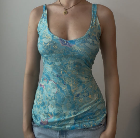 Teal Multicolor Design Babydoll Top