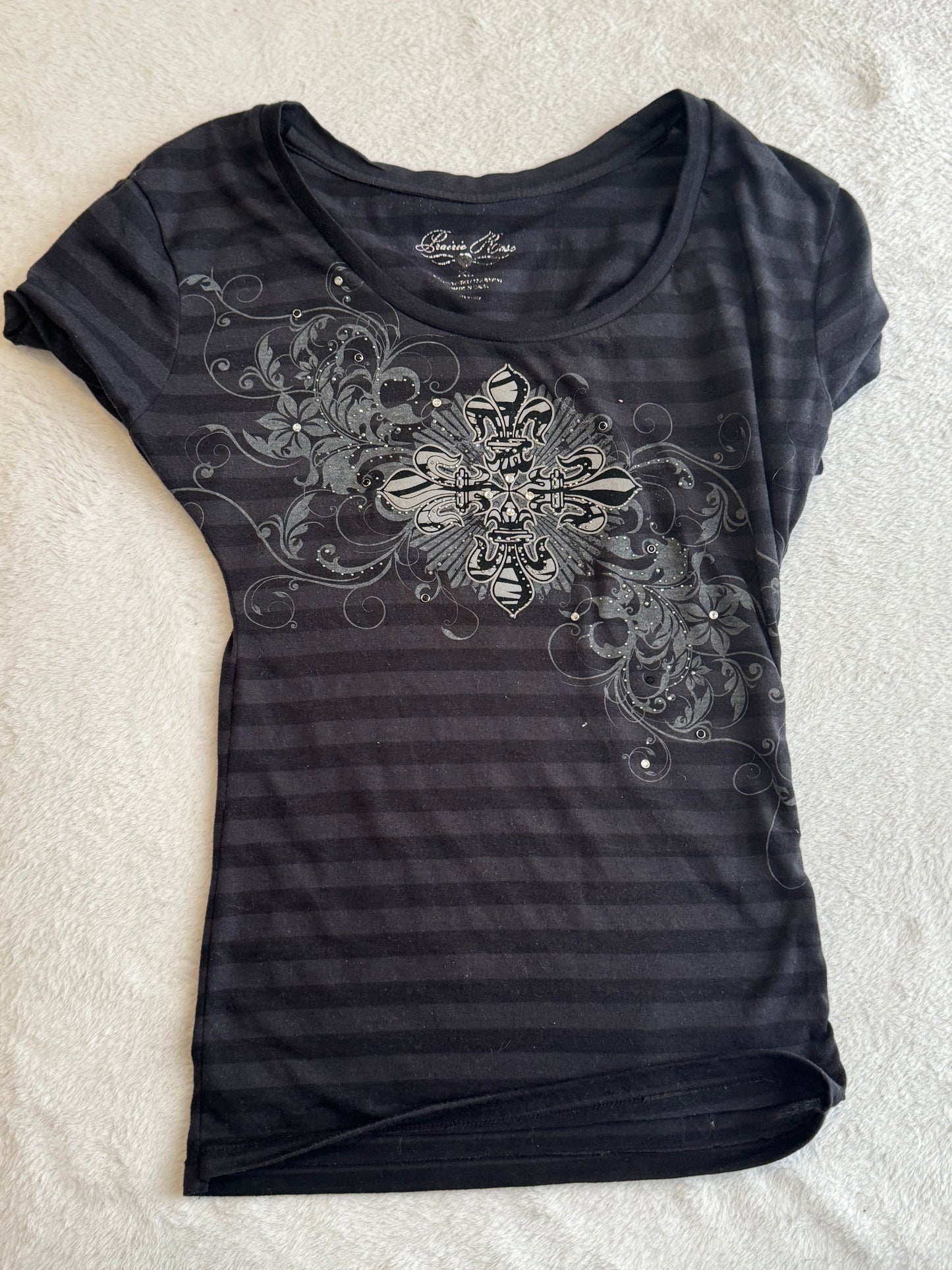 Y2K Black Striped Baby Tee with Sequins