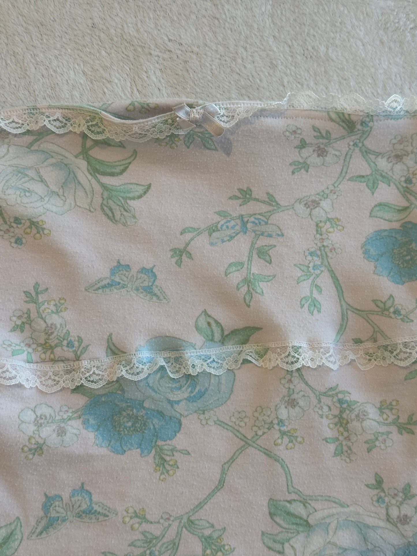 Floral Tube Top with Lace and Ribbon