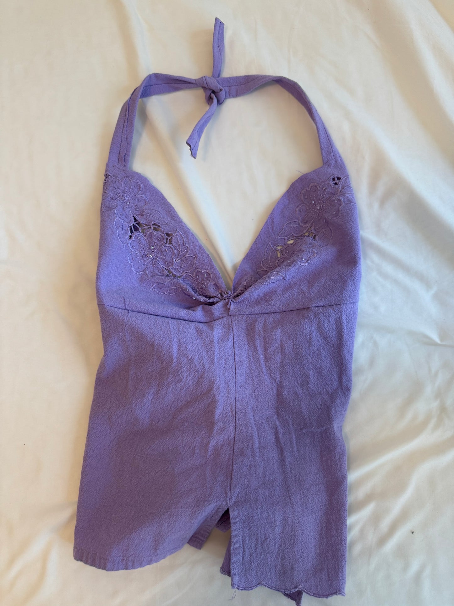Purple Halter Top with Embroidery and Sequins