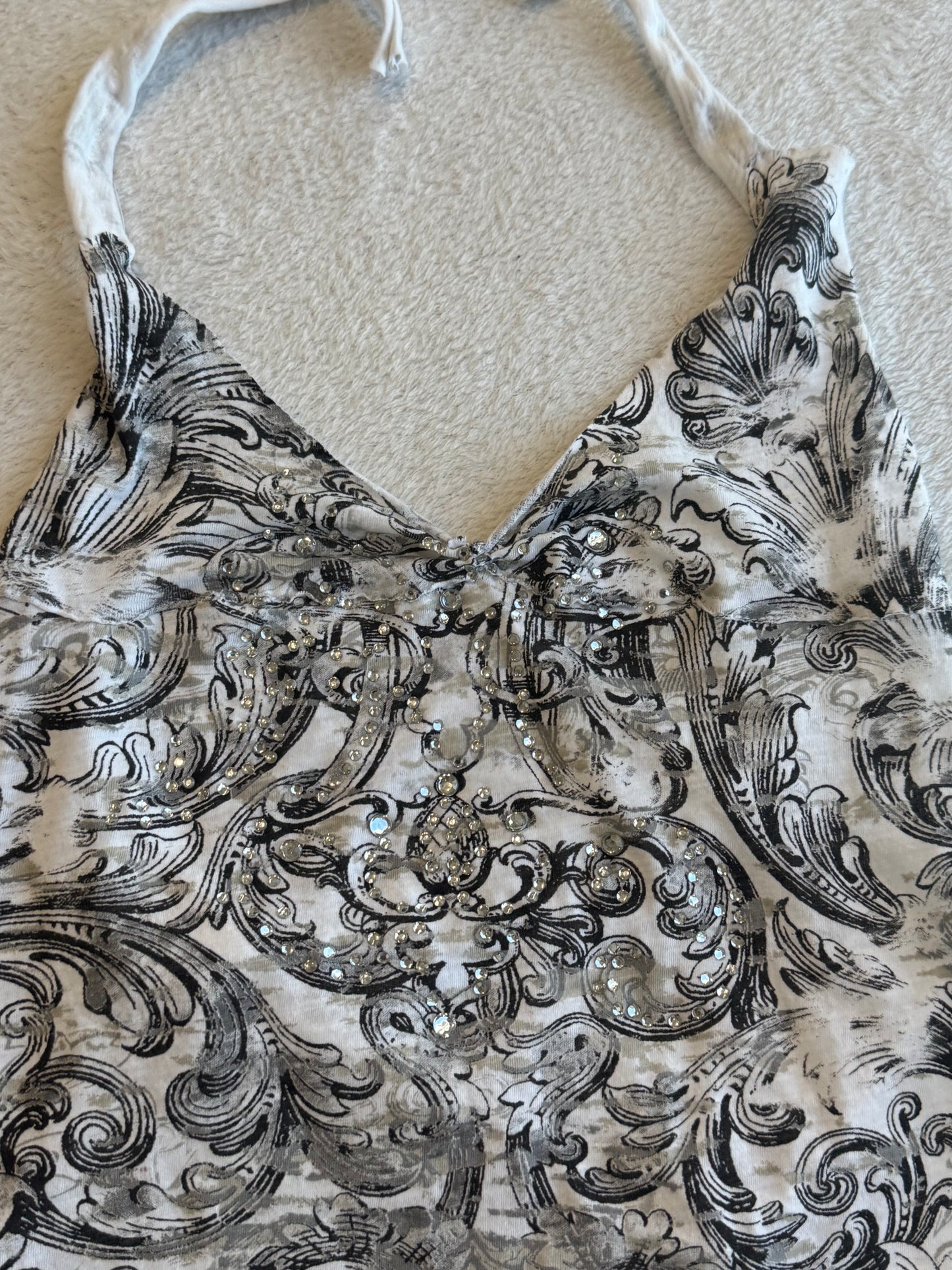 Y2K Black and White Halter Top with Sequins