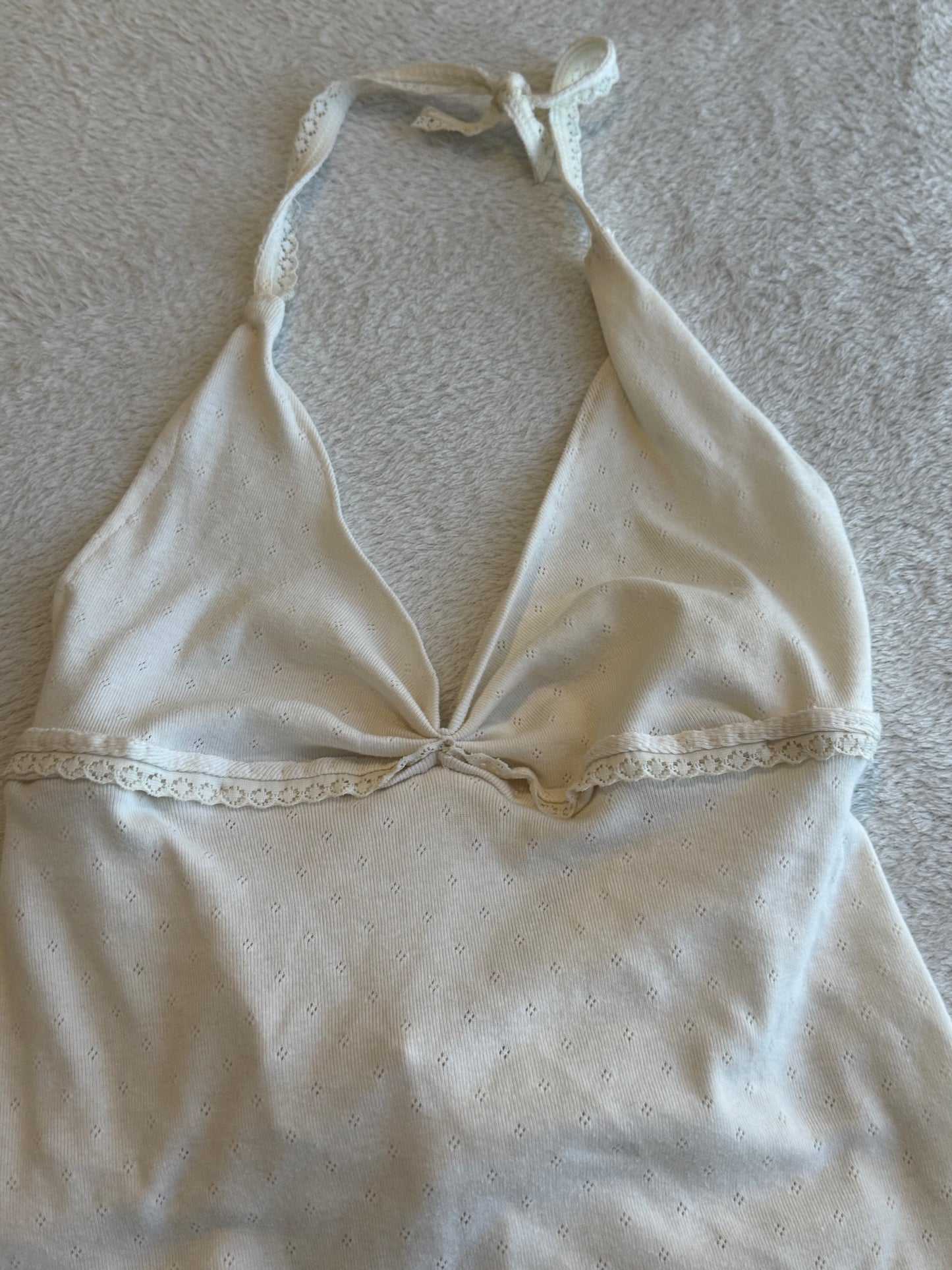 White Top with Lace and Ruching