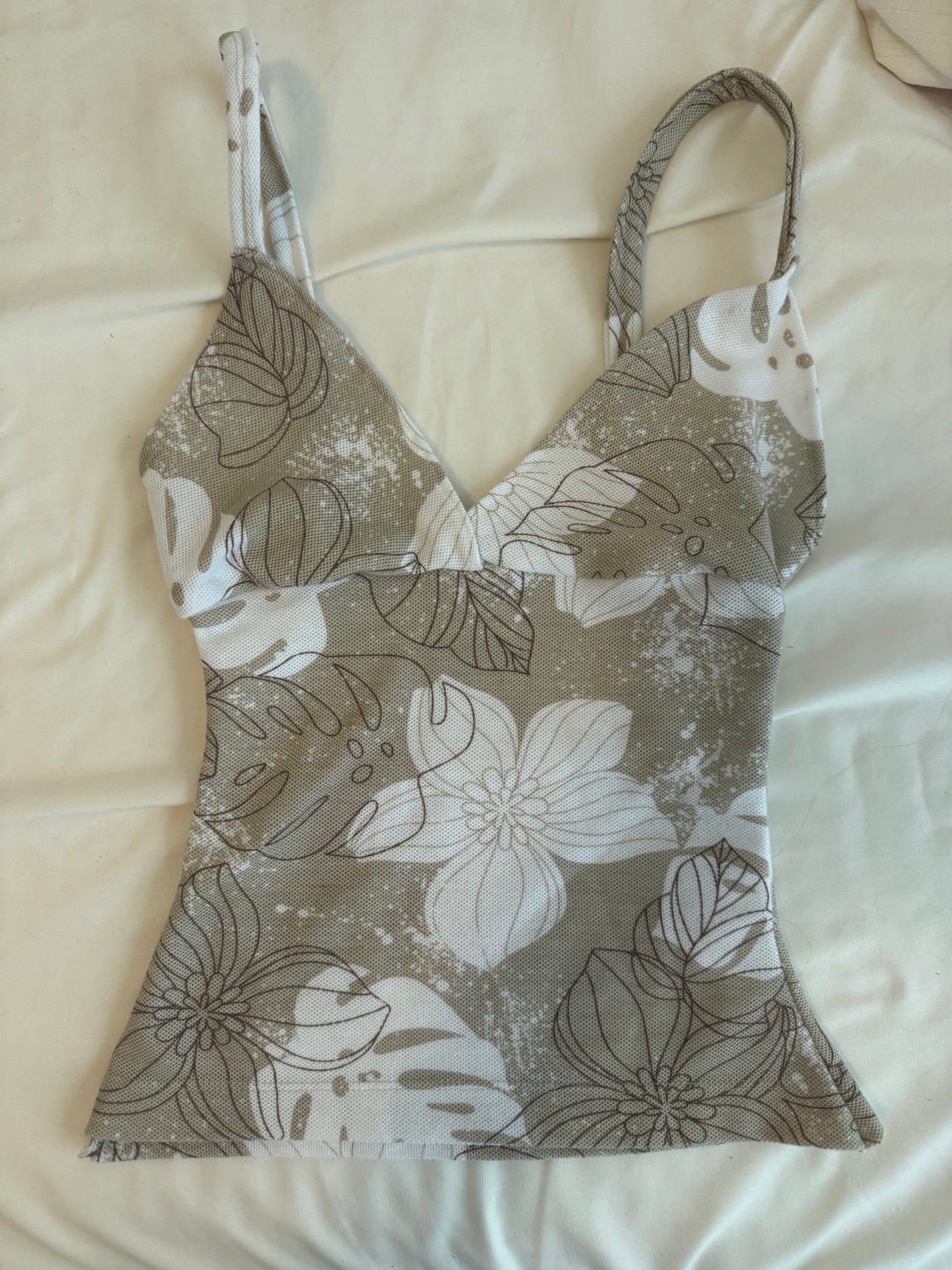 XS Beige and White Floral Cami