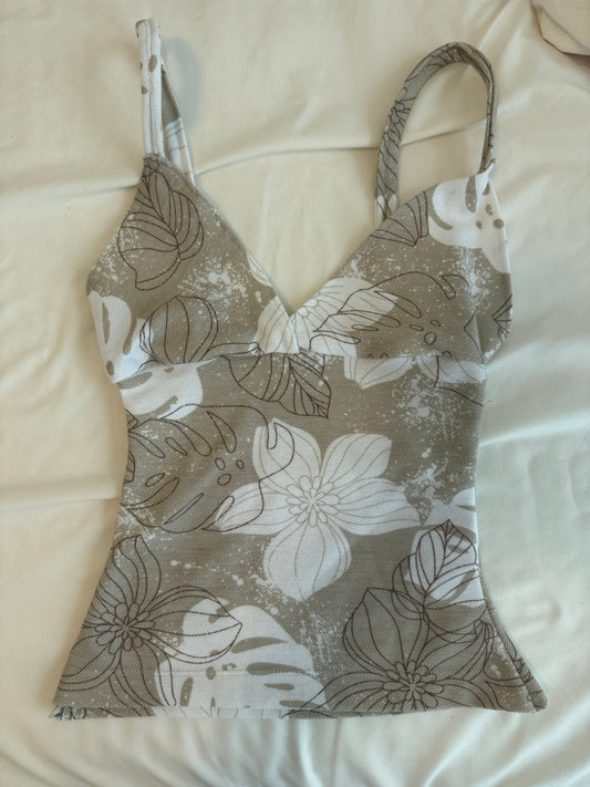 XS Beige and White Floral Cami