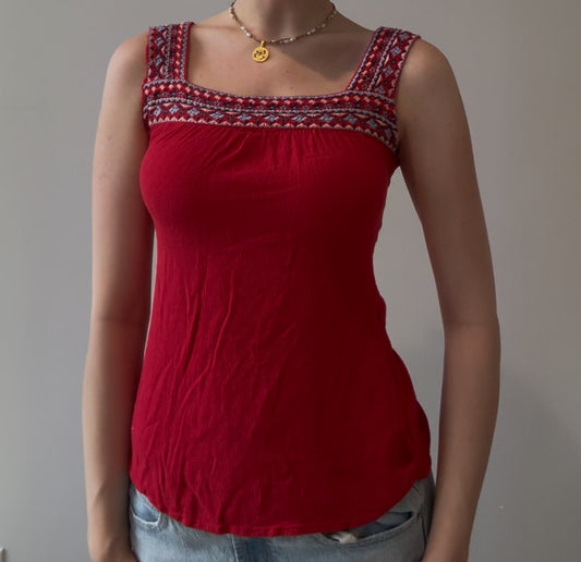Red Top with Multicolor Embroidery