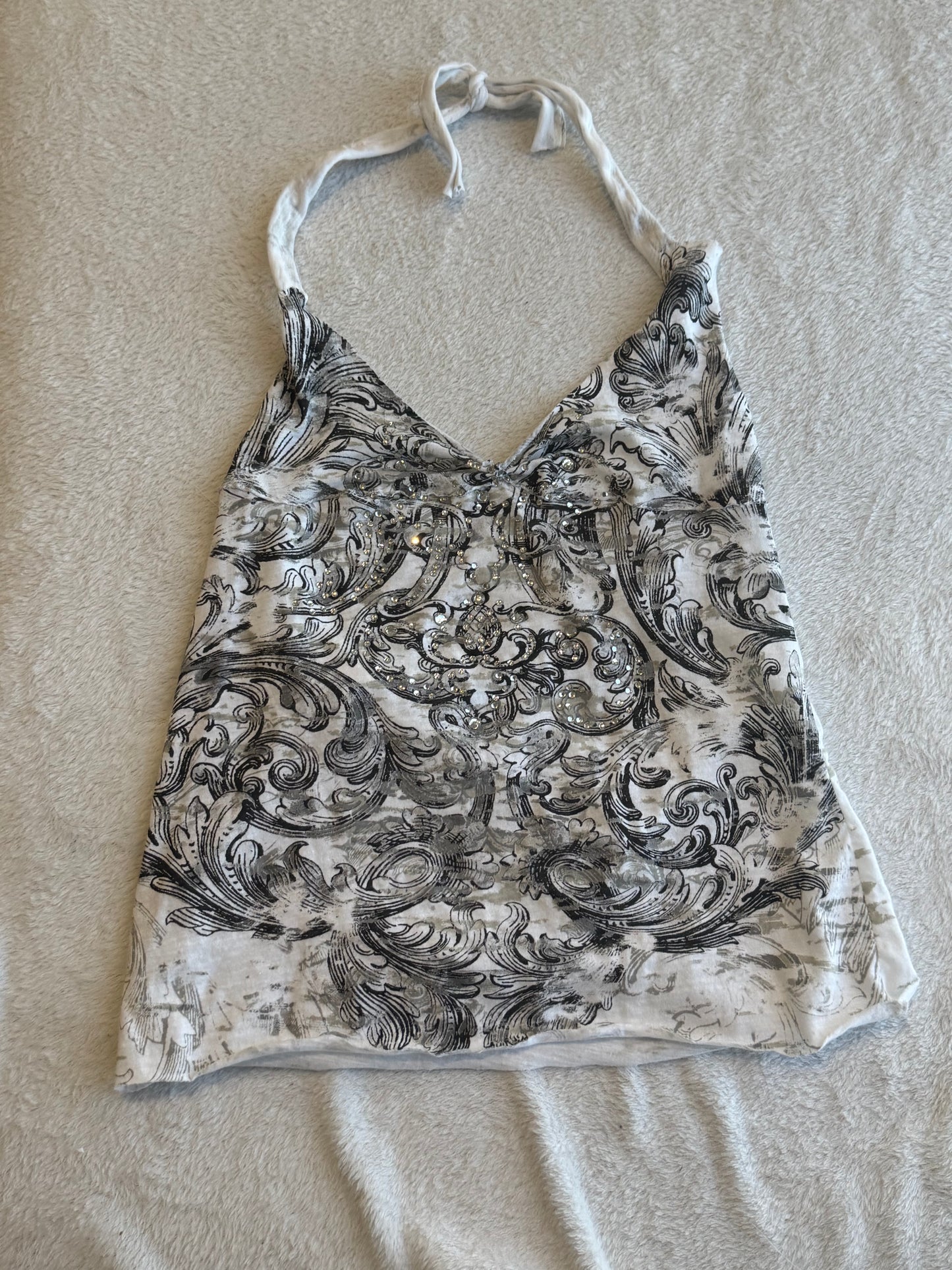 Y2K Black and White Halter Top with Sequins