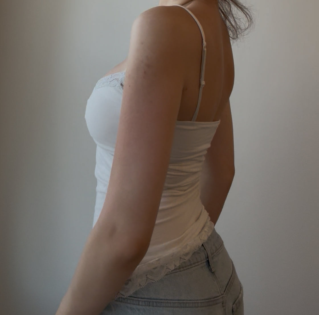 White Lace Cami with Ruching