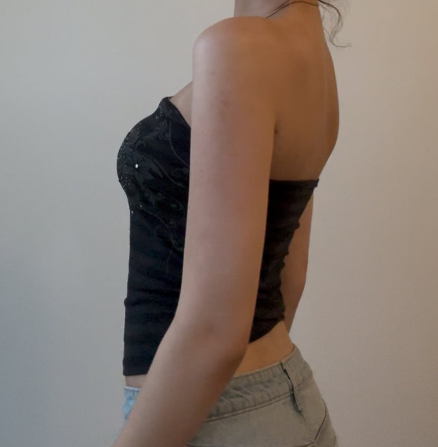 Black Cross Tube Top with Sequins