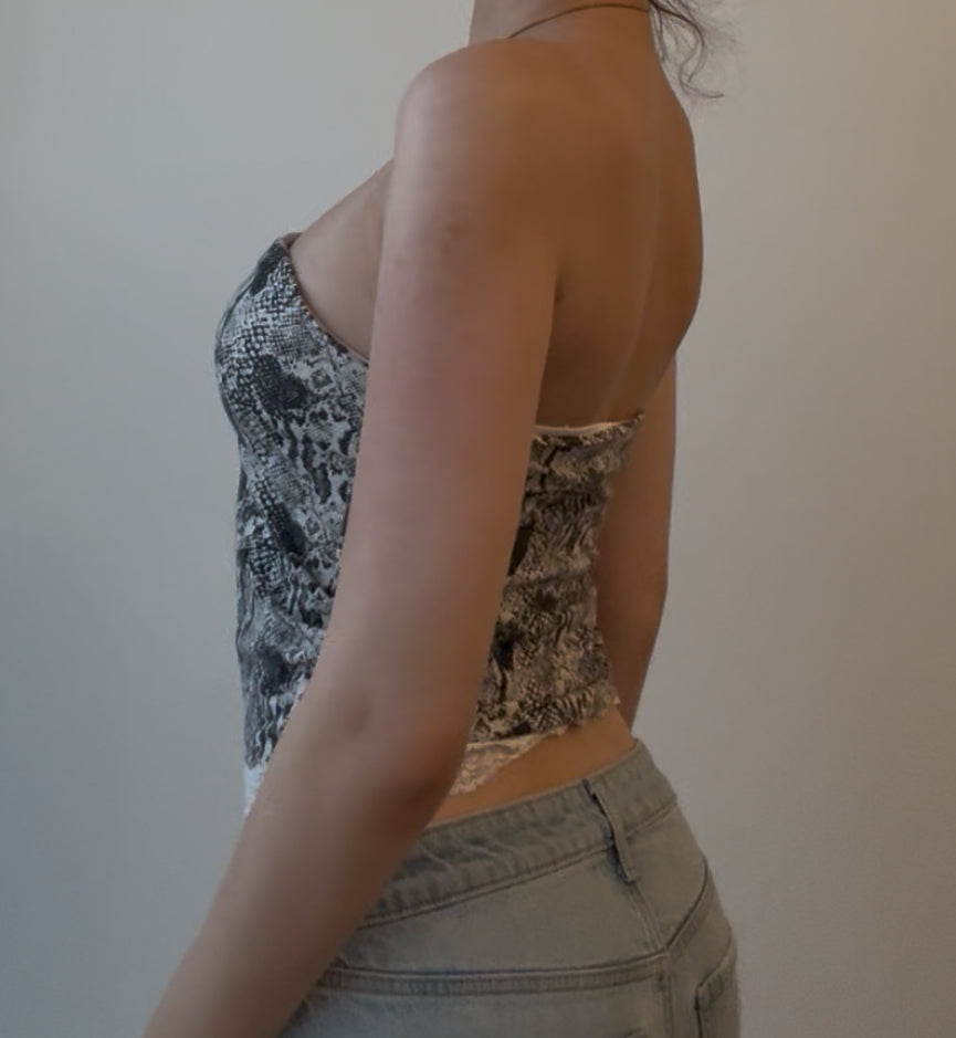 White and Black Tube Top with Lace