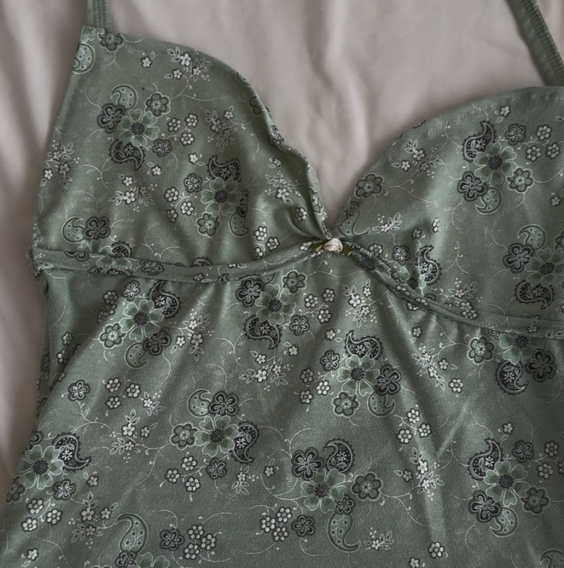 Green Floral Halter with Rose Detail