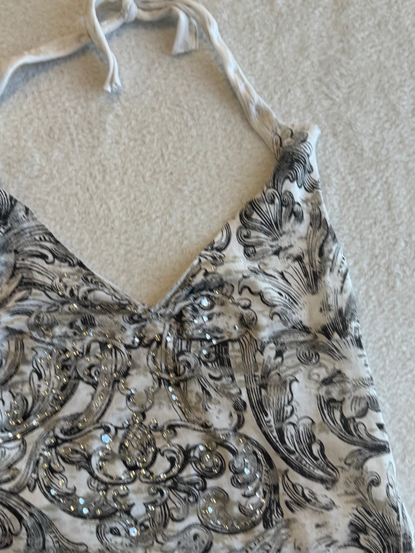 Y2K Black and White Halter Top with Sequins