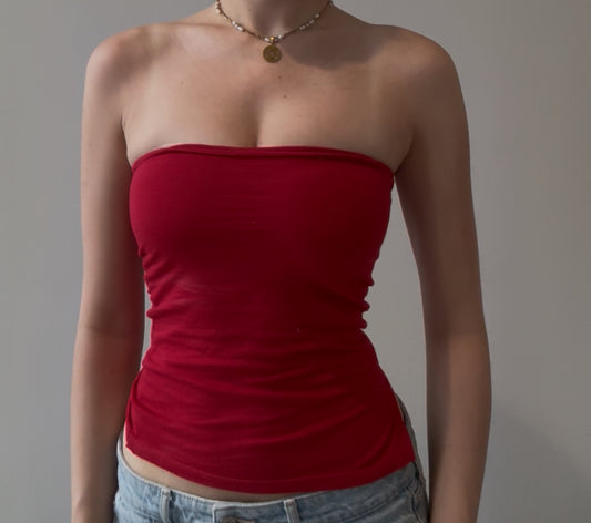 Simple Red Tube Top with Side Slit