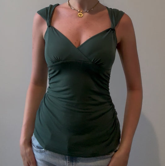 Green Fitted Top with Ruching