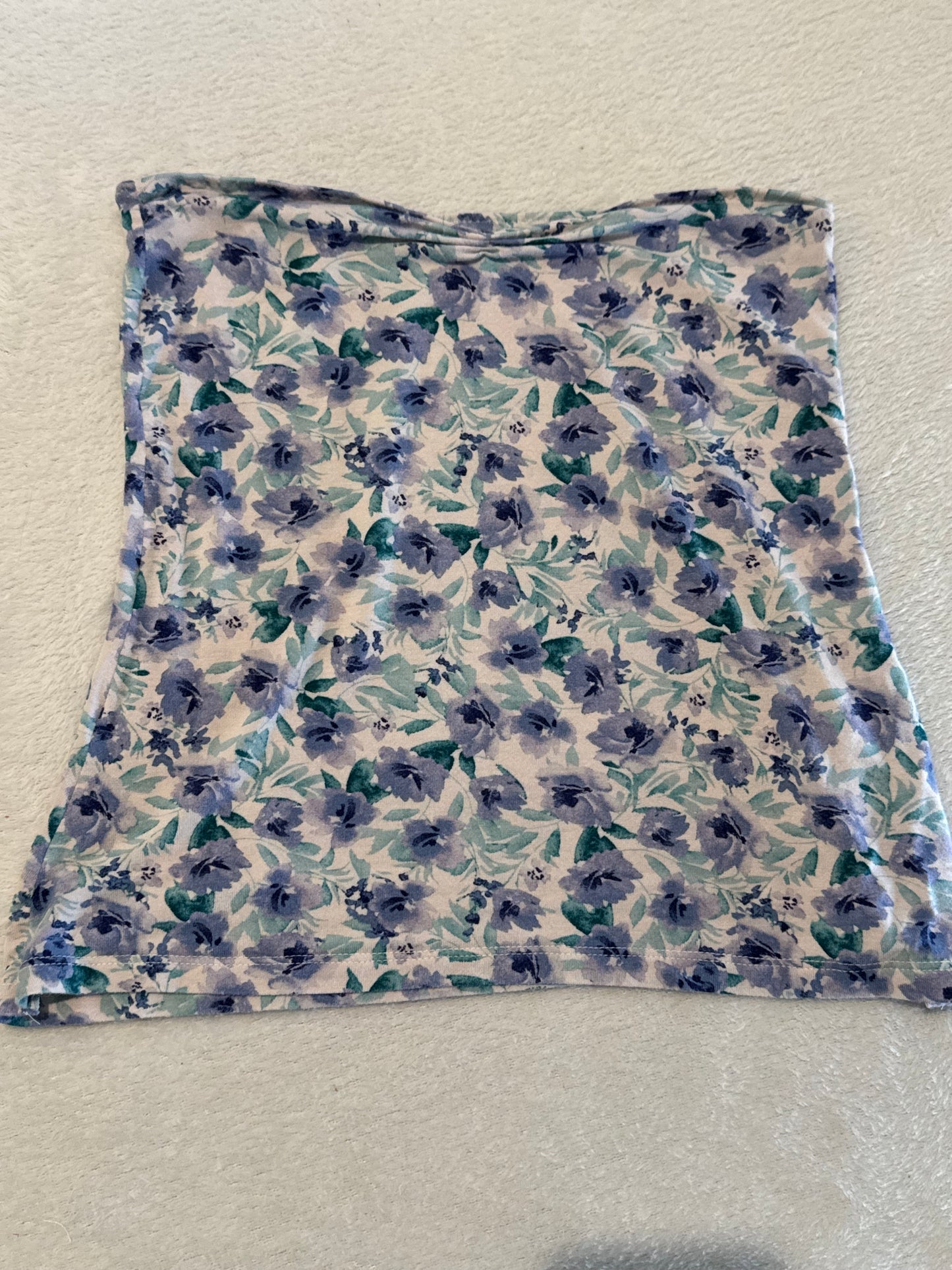 White Tube Top with Blue and Purple Floral Design