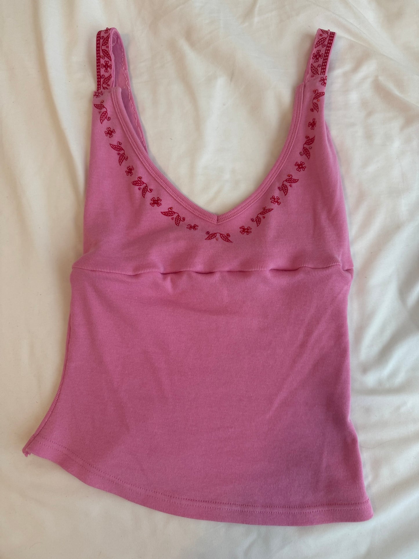 Pink Cami with Red Embroidery and Beading
