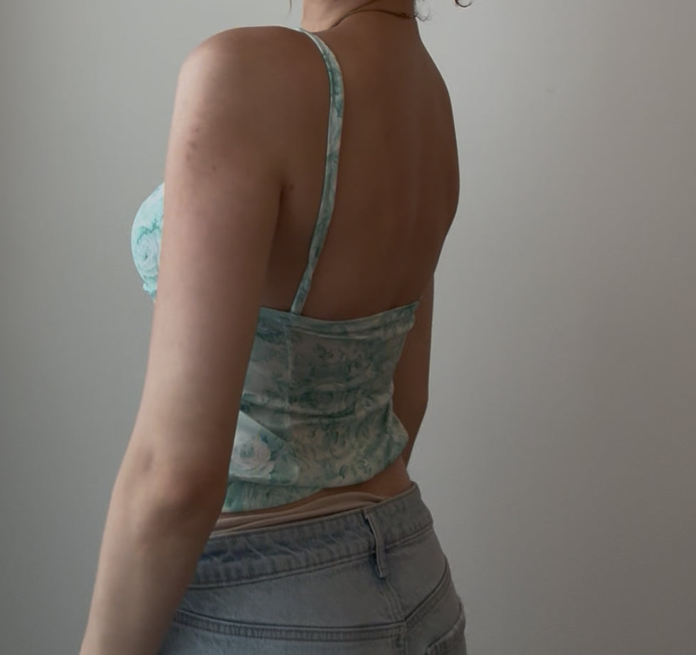 Teal and White Floral Cami