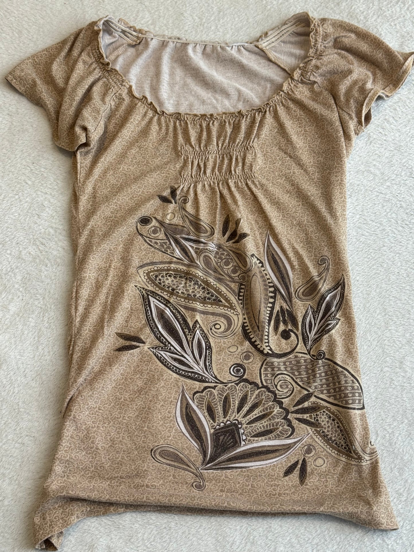 Light Brown Baby Tee with Unique Brown Design