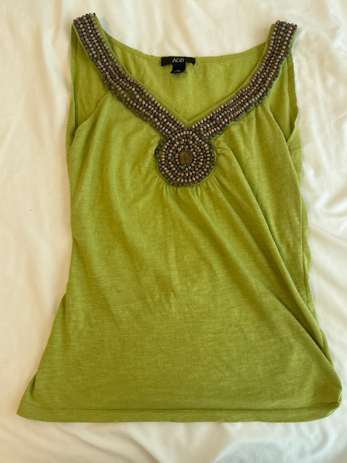 Green Top with Beaded Accents