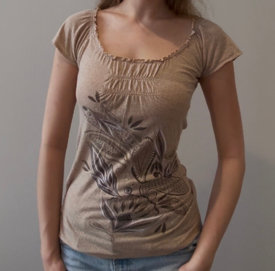 Light Brown Baby Tee with Unique Brown Design