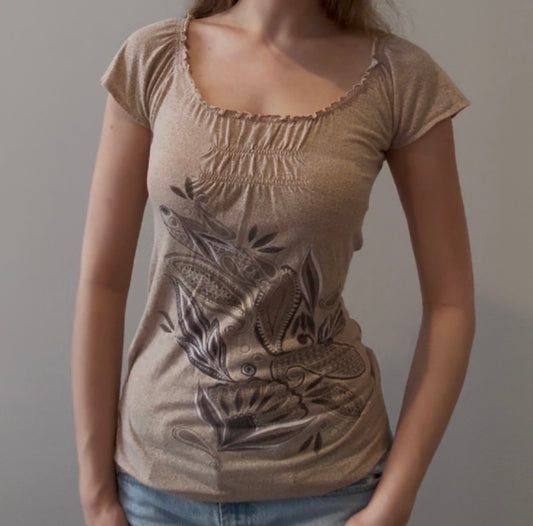 Light Brown Baby Tee with Unique Brown Design