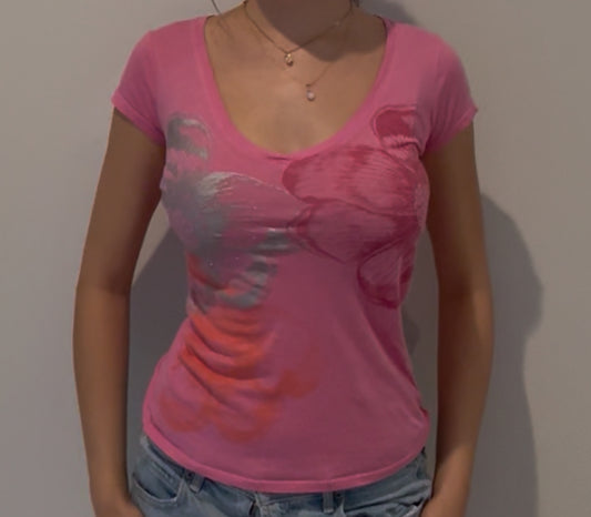 Pink Baby Tee with Floral Design