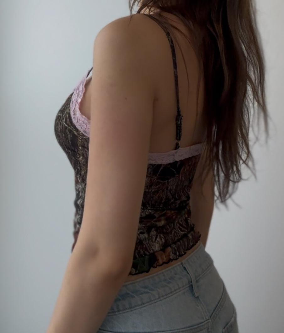 Camo Cami with Pink Lace