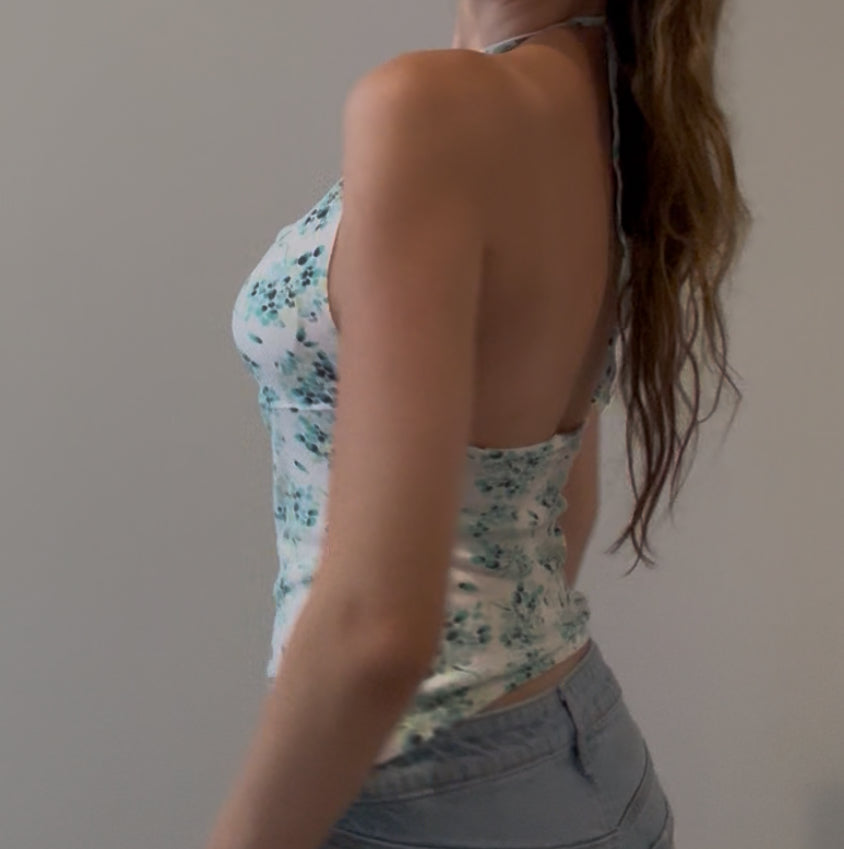 White and Blue Floral Halter and Cami Top