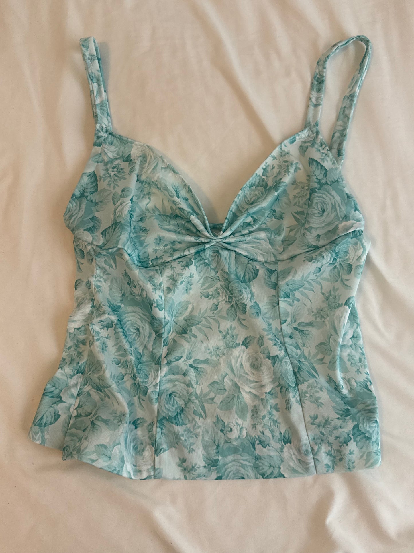 Teal and White Floral Cami