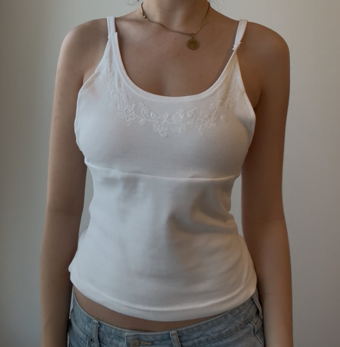 White Top with Floral Embroidery