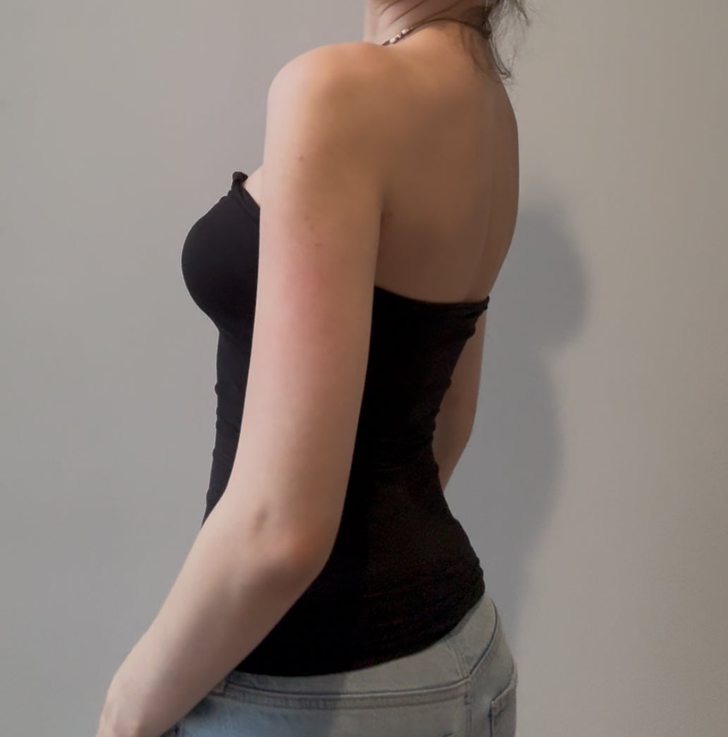 Y2K Black Tube Top with Silver Ring
