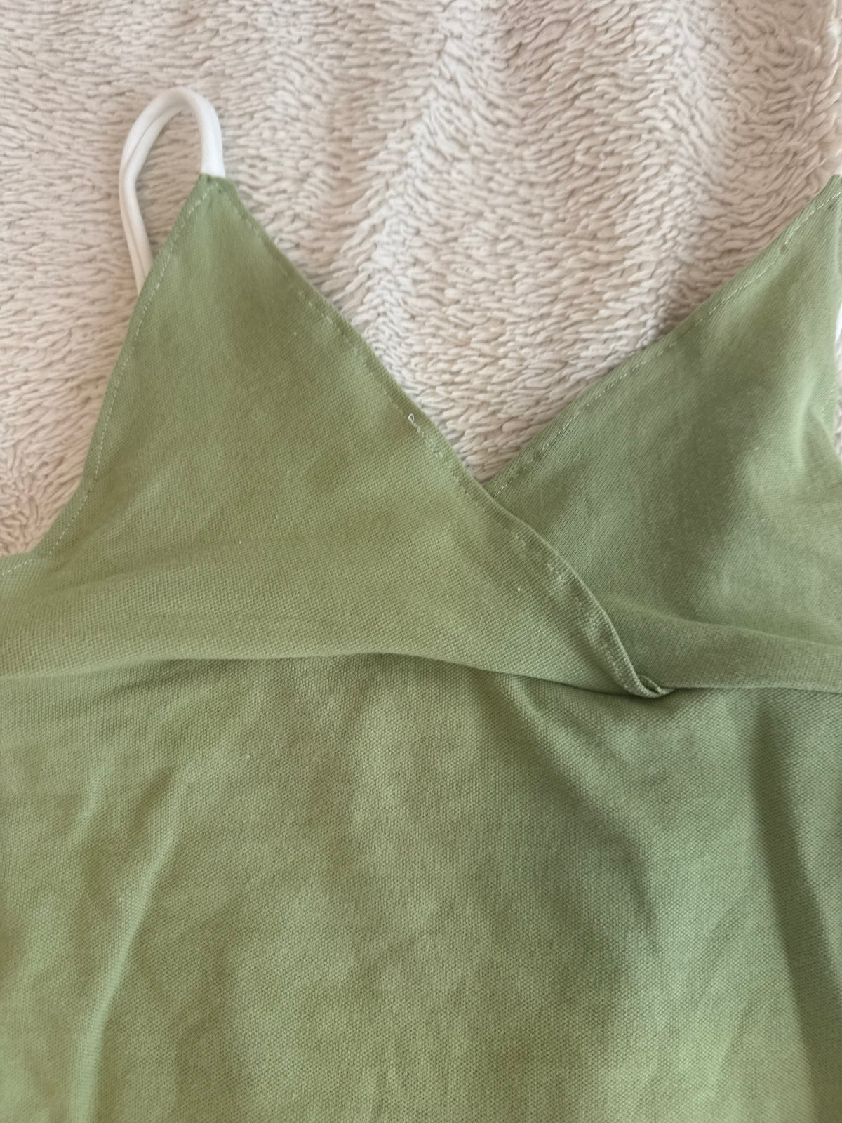 Fitted Green Top with White Straps and Waistband