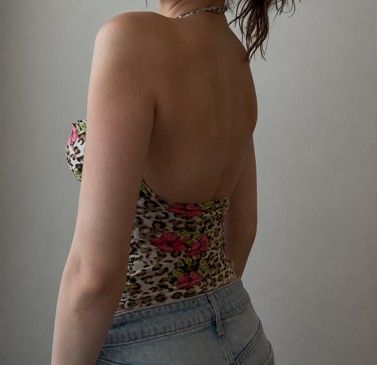 Animal Print Floral Halter Top