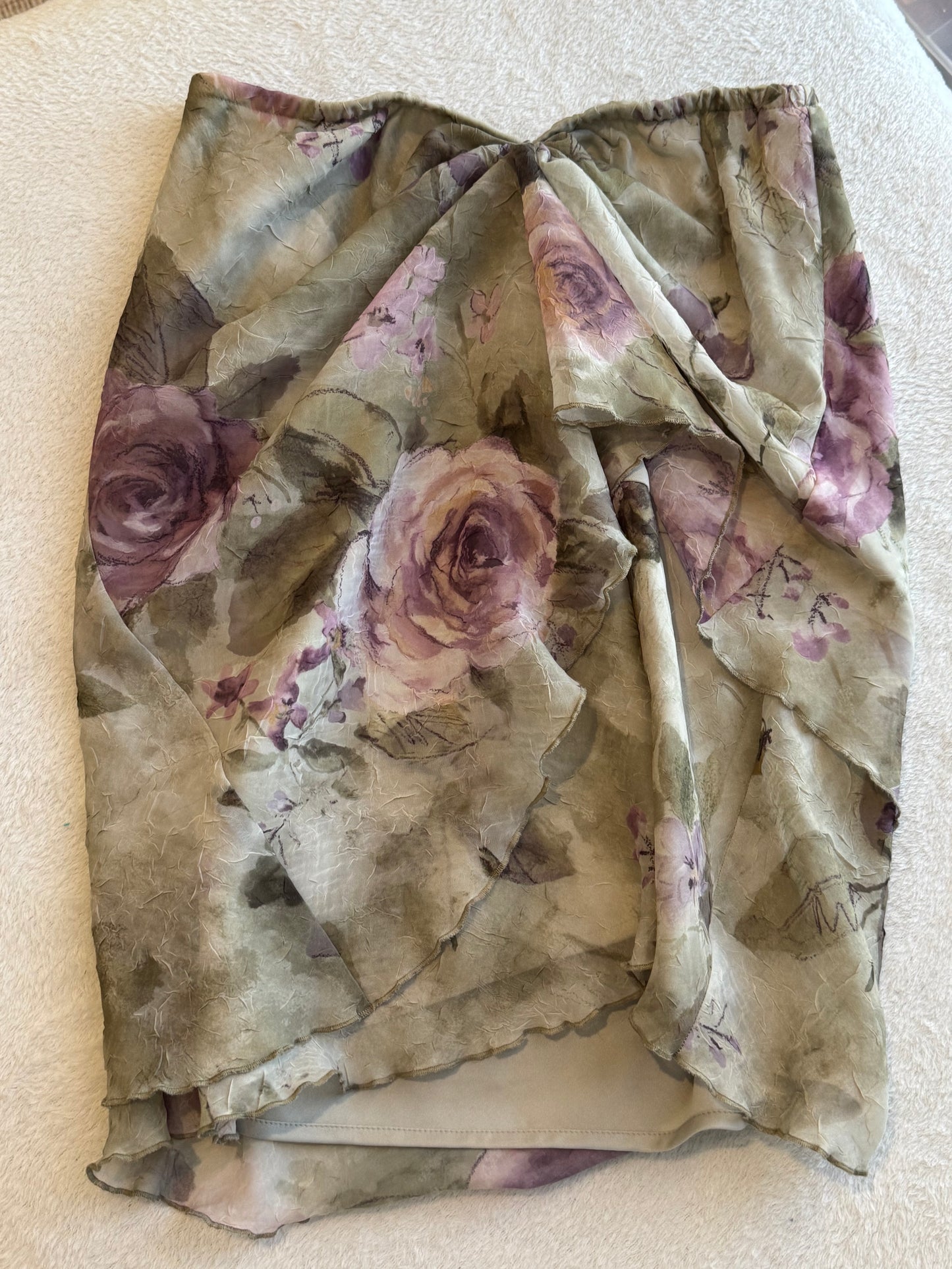 Flowy Top with Green and Purple Floral Design