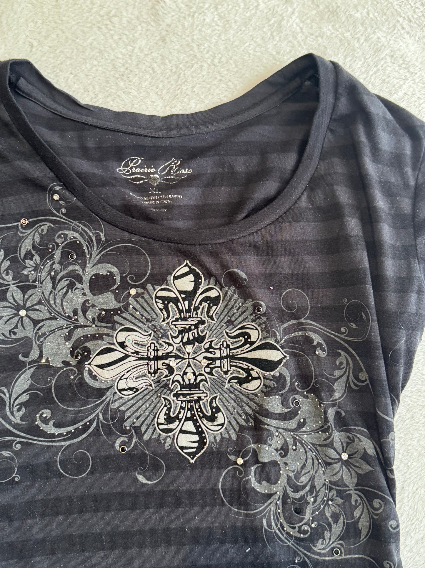 Y2K Black Striped Baby Tee with Sequins