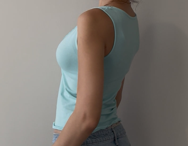 Light Blue Fitted Top with Lace