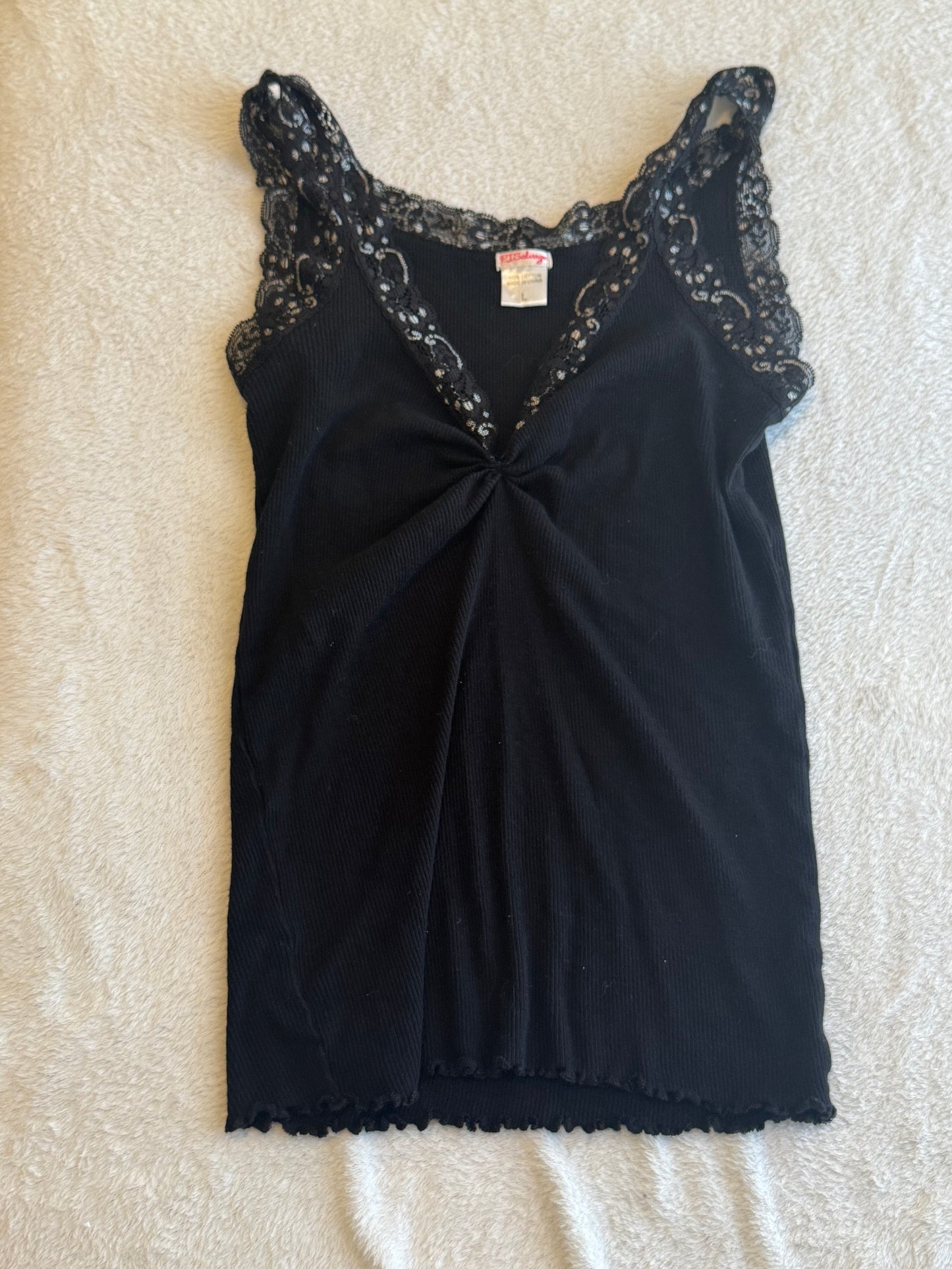 Black Cami Top with Lace and Ruching