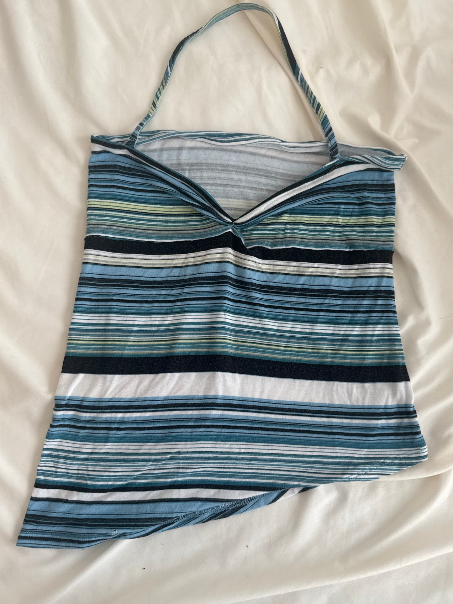 Blue, White, and Black Striped Halter Top