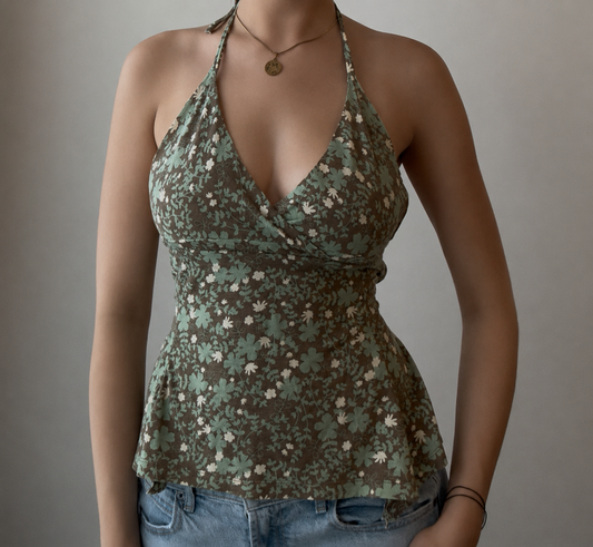 Brown and Green Floral Halter