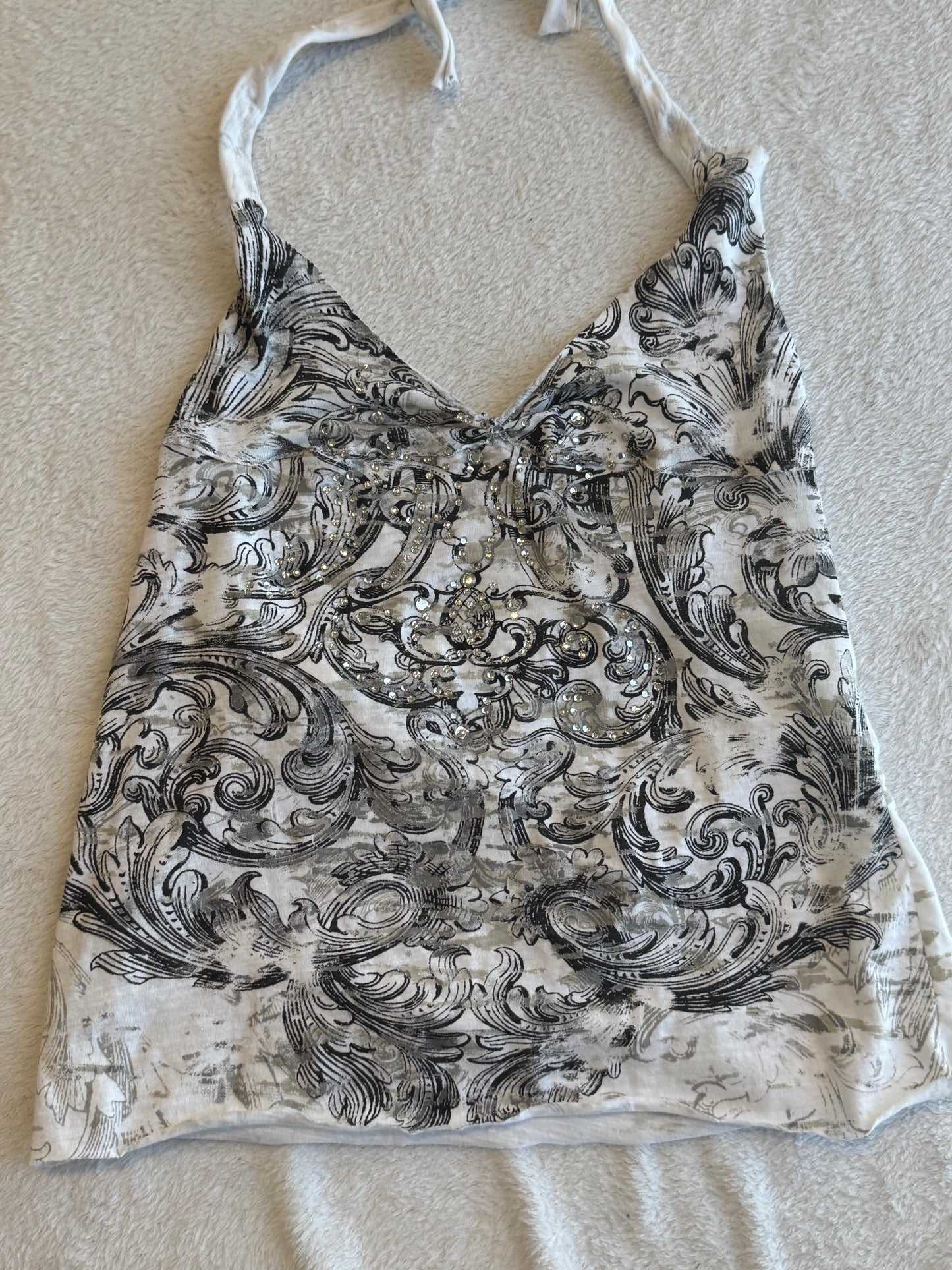 Y2K Black and White Halter Top with Sequins