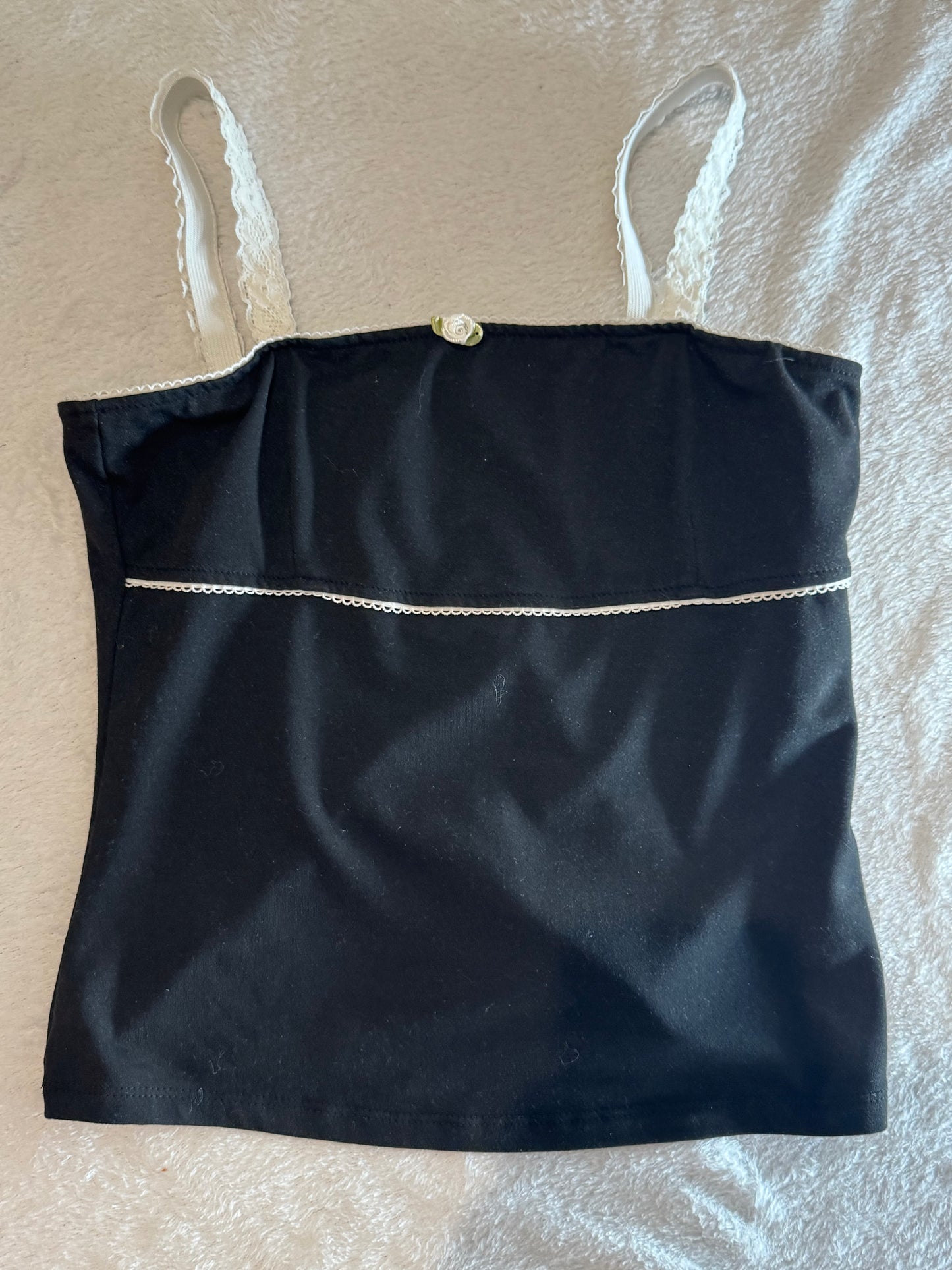 Black Cami with Lace Accents and Flower