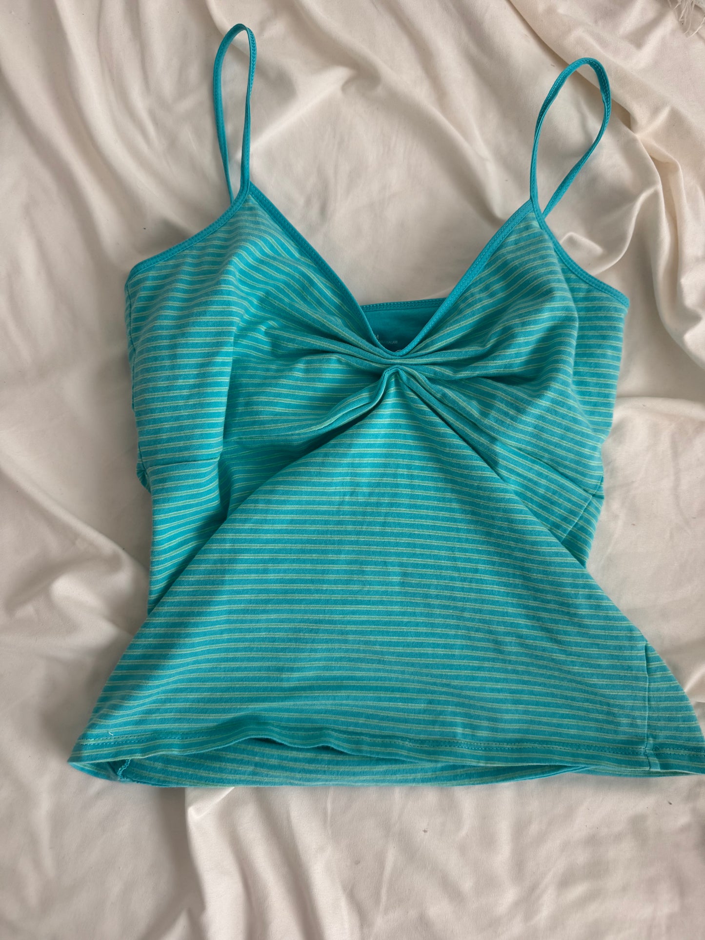 Teal Striped Cami with Ruching