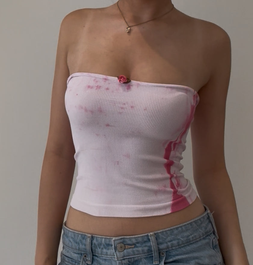 Pink Tie Dye Tube Top with Pink Flower