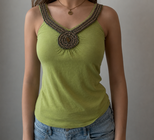 Green Top with Beaded Accents